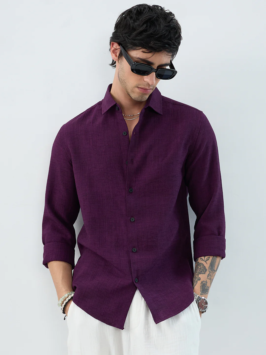 Mulberry Plum Slub Textured Everyday Shirt - Image 4