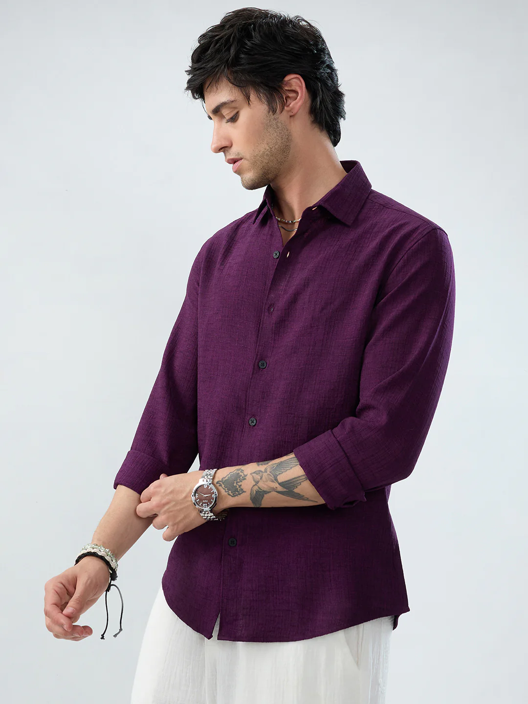 Mulberry Plum Slub Textured Everyday Shirt - Image 5