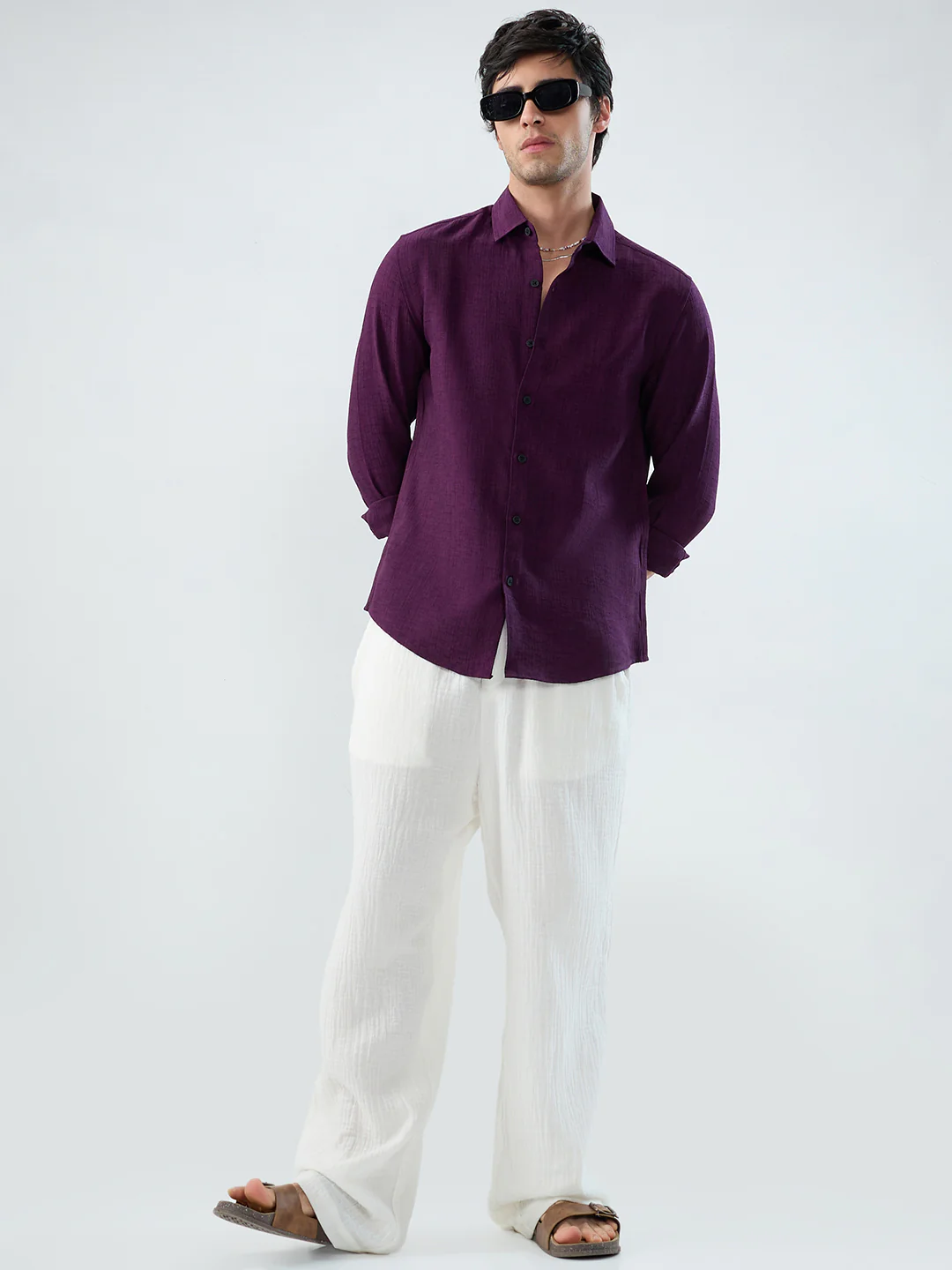 Mulberry Plum Slub Textured Everyday Shirt - Image 7