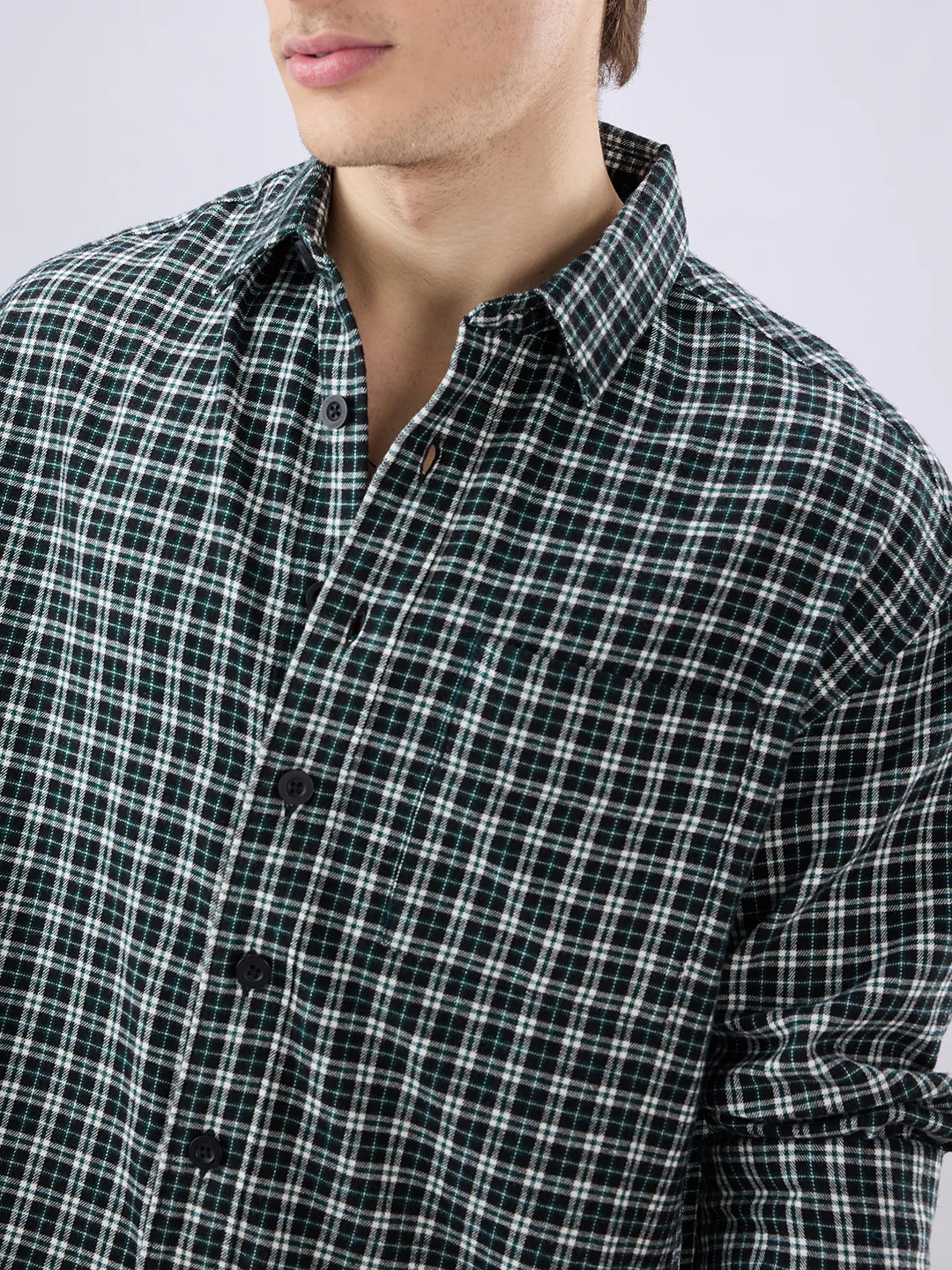 Multi Shepherd’s Check Boxy Fit Crop Flannel Shirt - Image 3