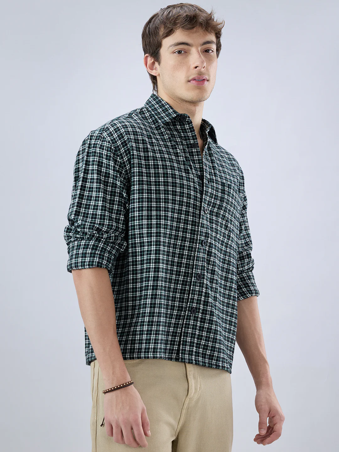 Multi Shepherd’s Check Boxy Fit Crop Flannel Shirt - Image 5