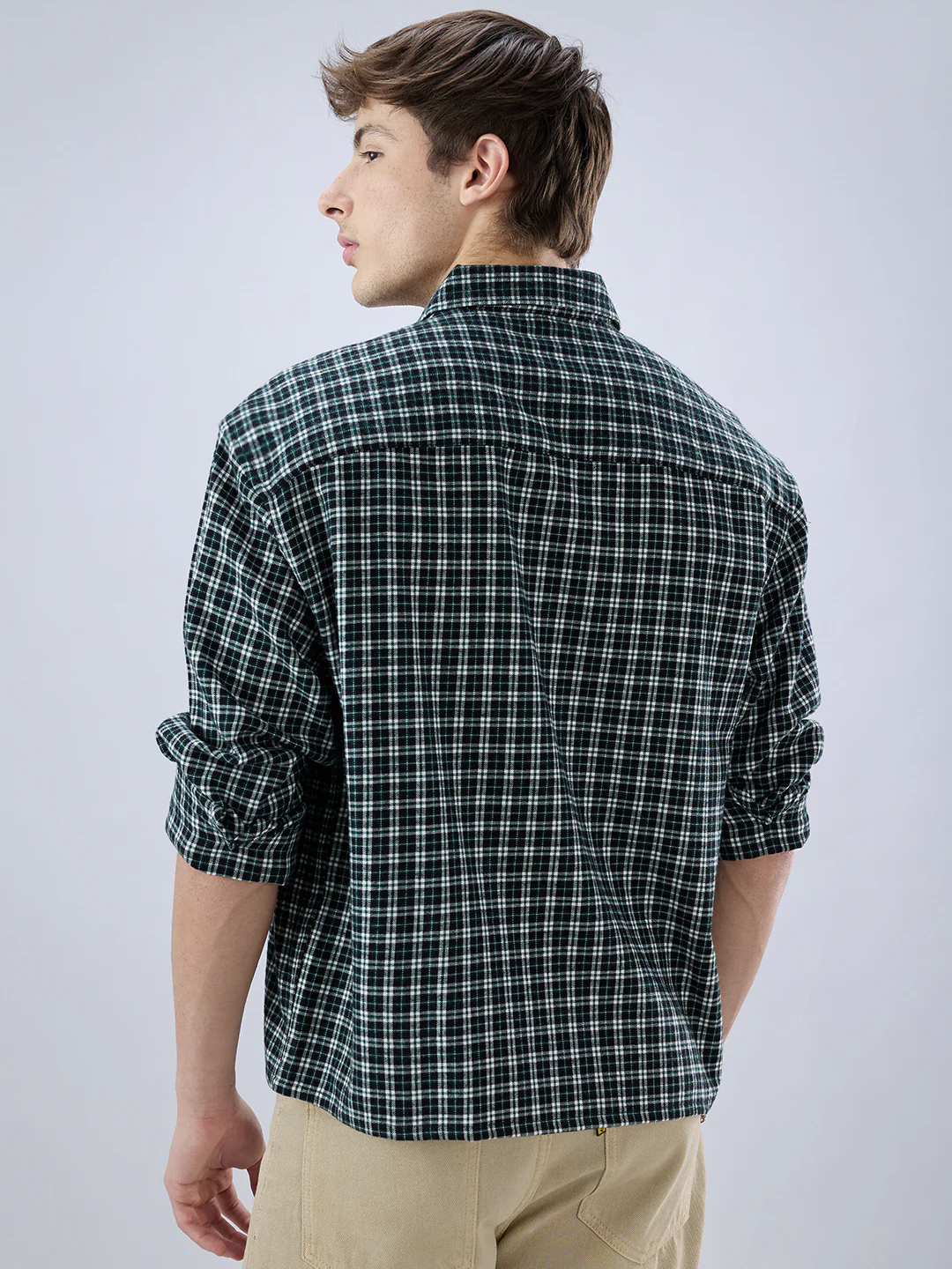 Multi Shepherd’s Check Boxy Fit Crop Flannel Shirt - Image 6