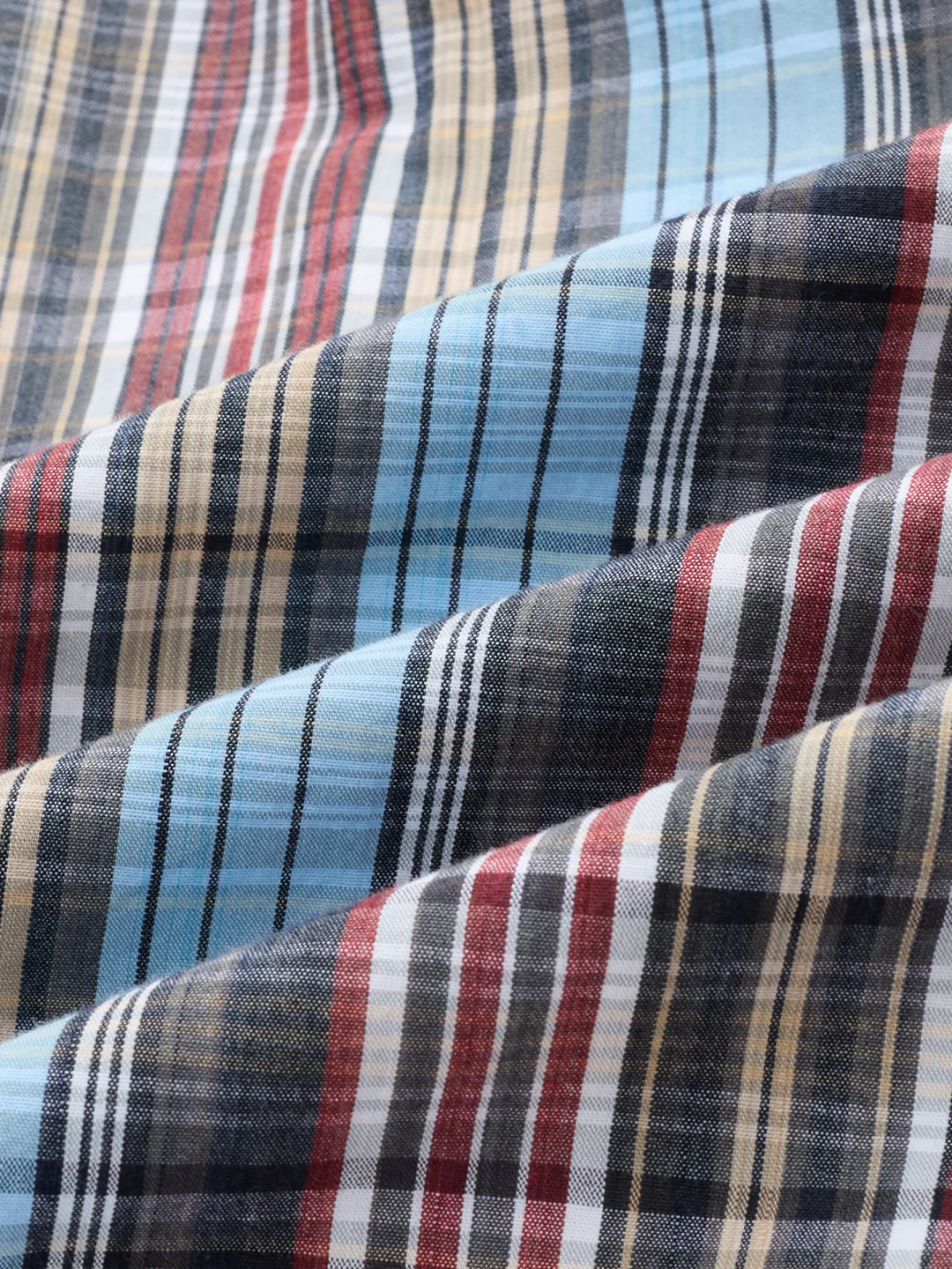 Multi Stripe Fusion Checks Cuffless Oversized Crop Shirt - Image 3