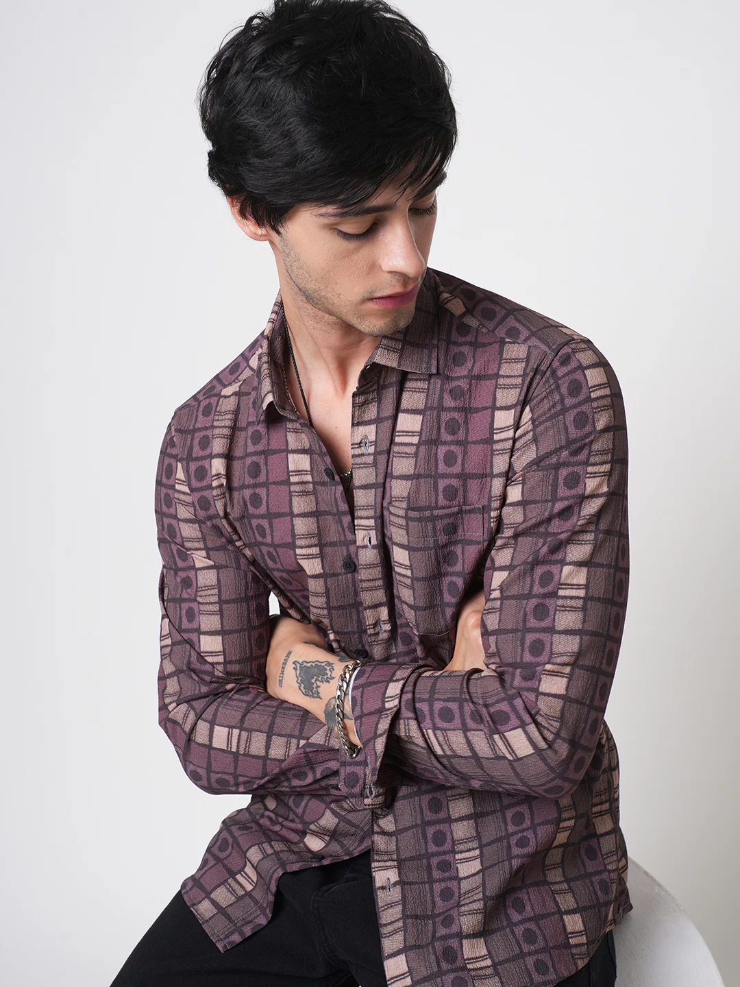Multicolor Abstract Printed Creased Shirt - Image 4