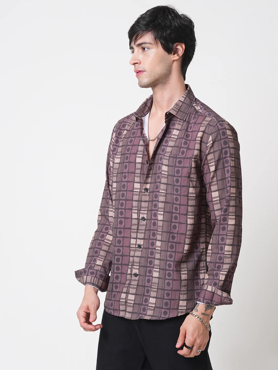Multicolor Abstract Printed Creased Shirt - Image 7
