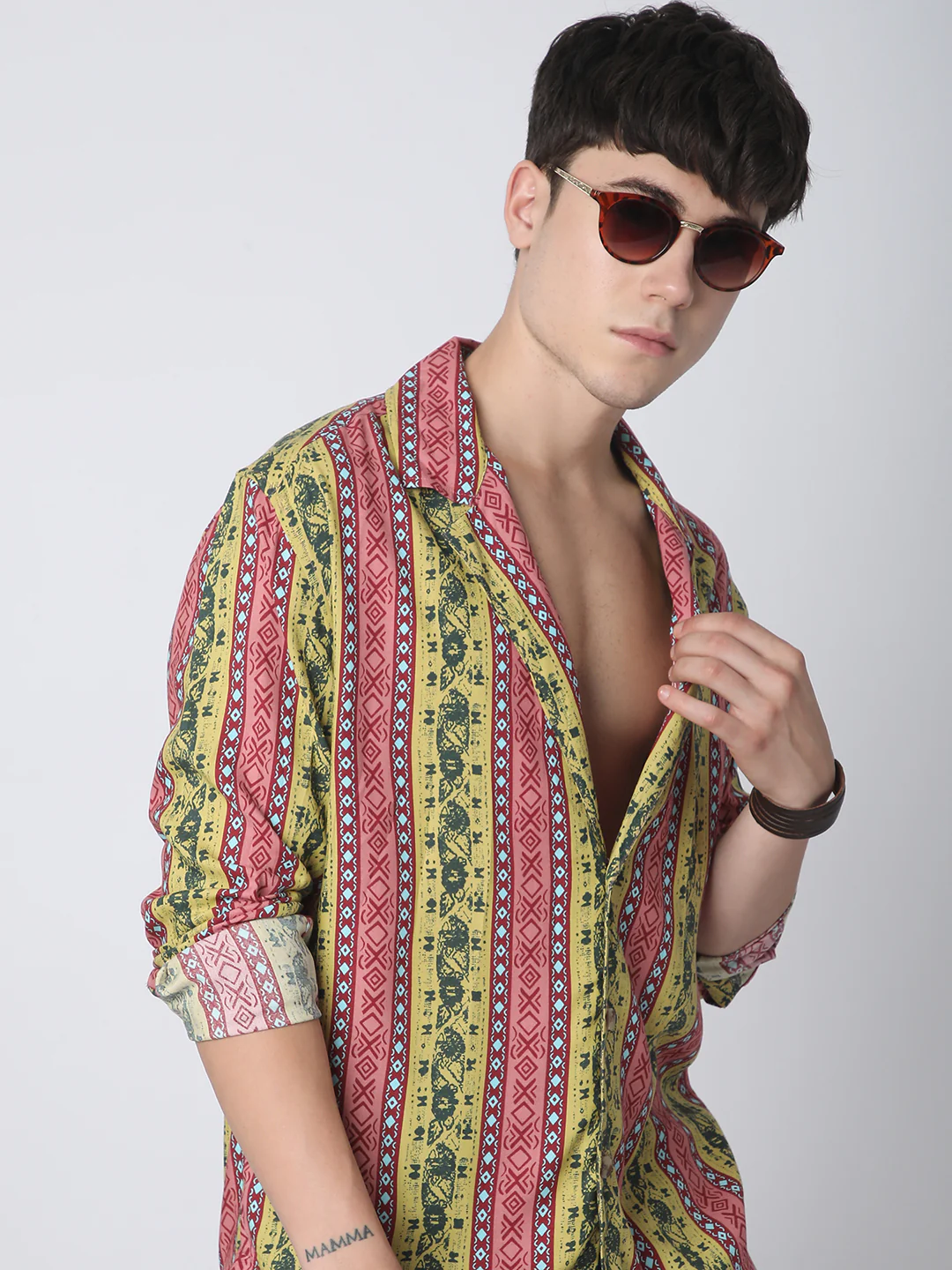 Multicolor Abstract Printed Lapel Collar Oversized Shirt - Image 2