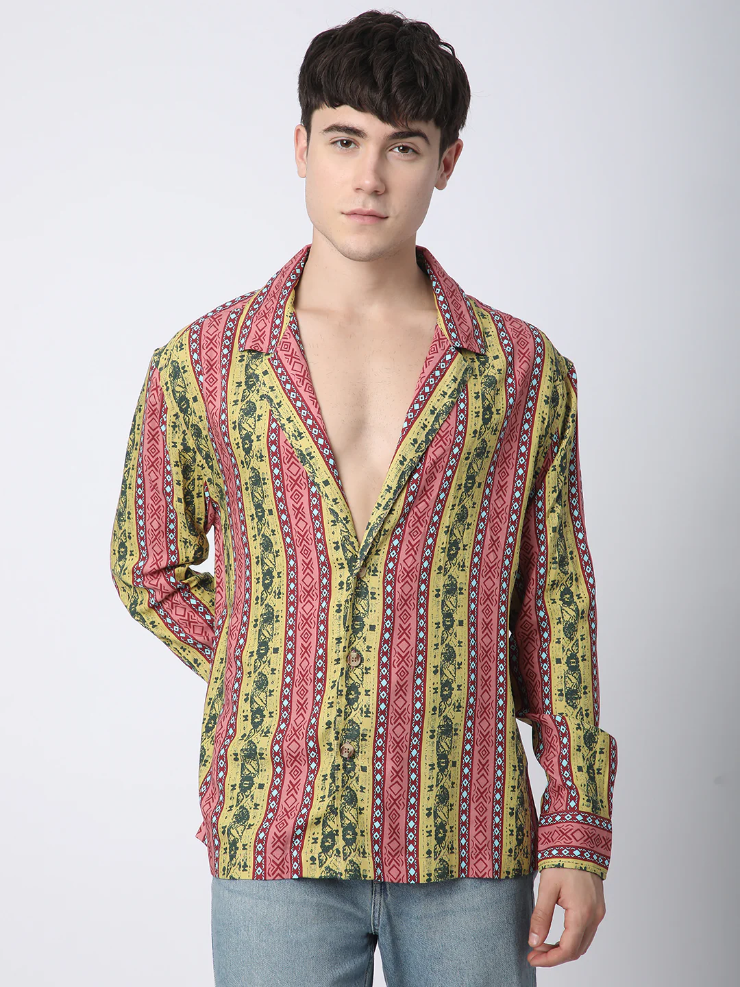Multicolor Abstract Printed Lapel Collar Oversized Shirt - Image 4