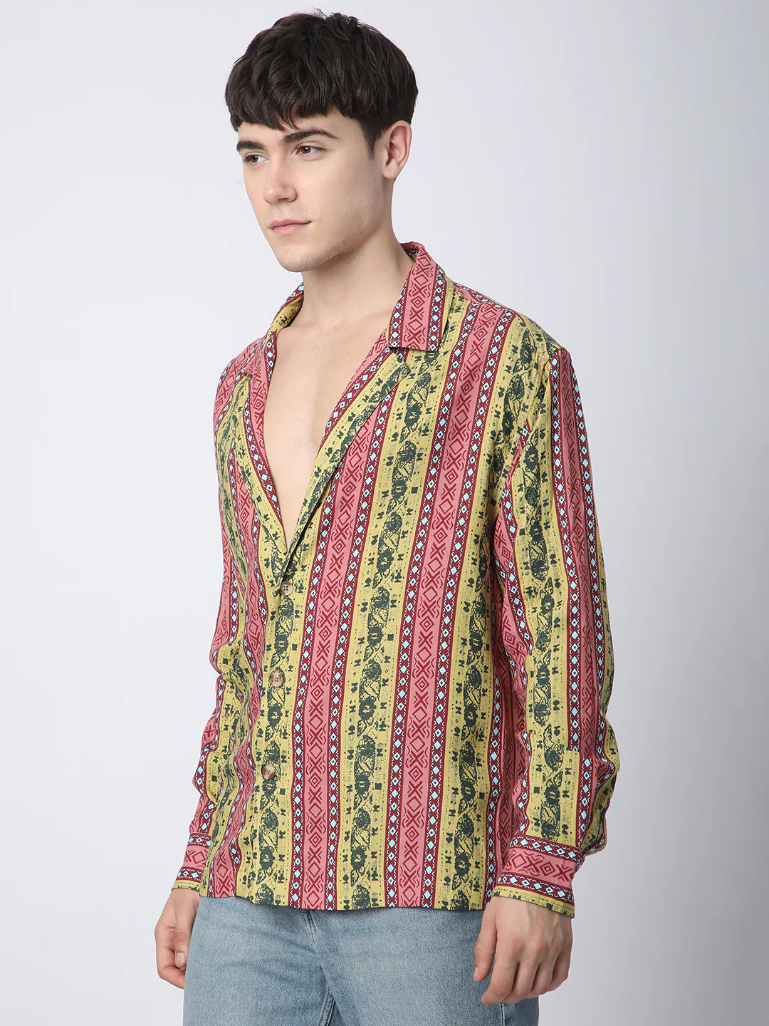 Multicolor Abstract Printed Lapel Collar Oversized Shirt - Image 5