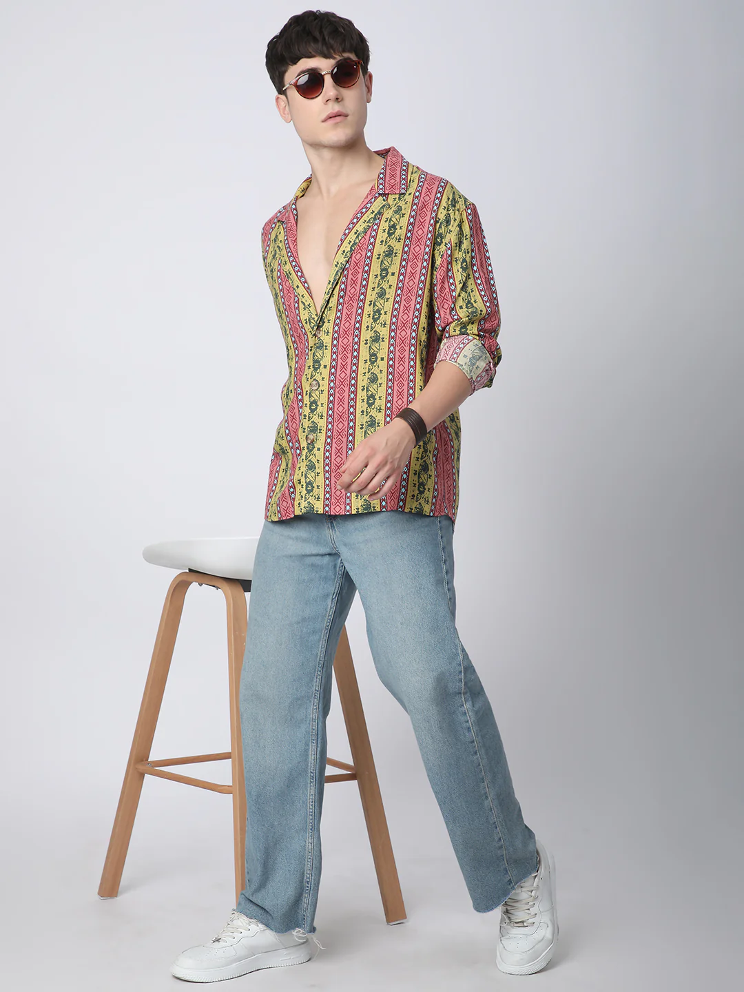Multicolor Abstract Printed Lapel Collar Oversized Shirt - Image 7