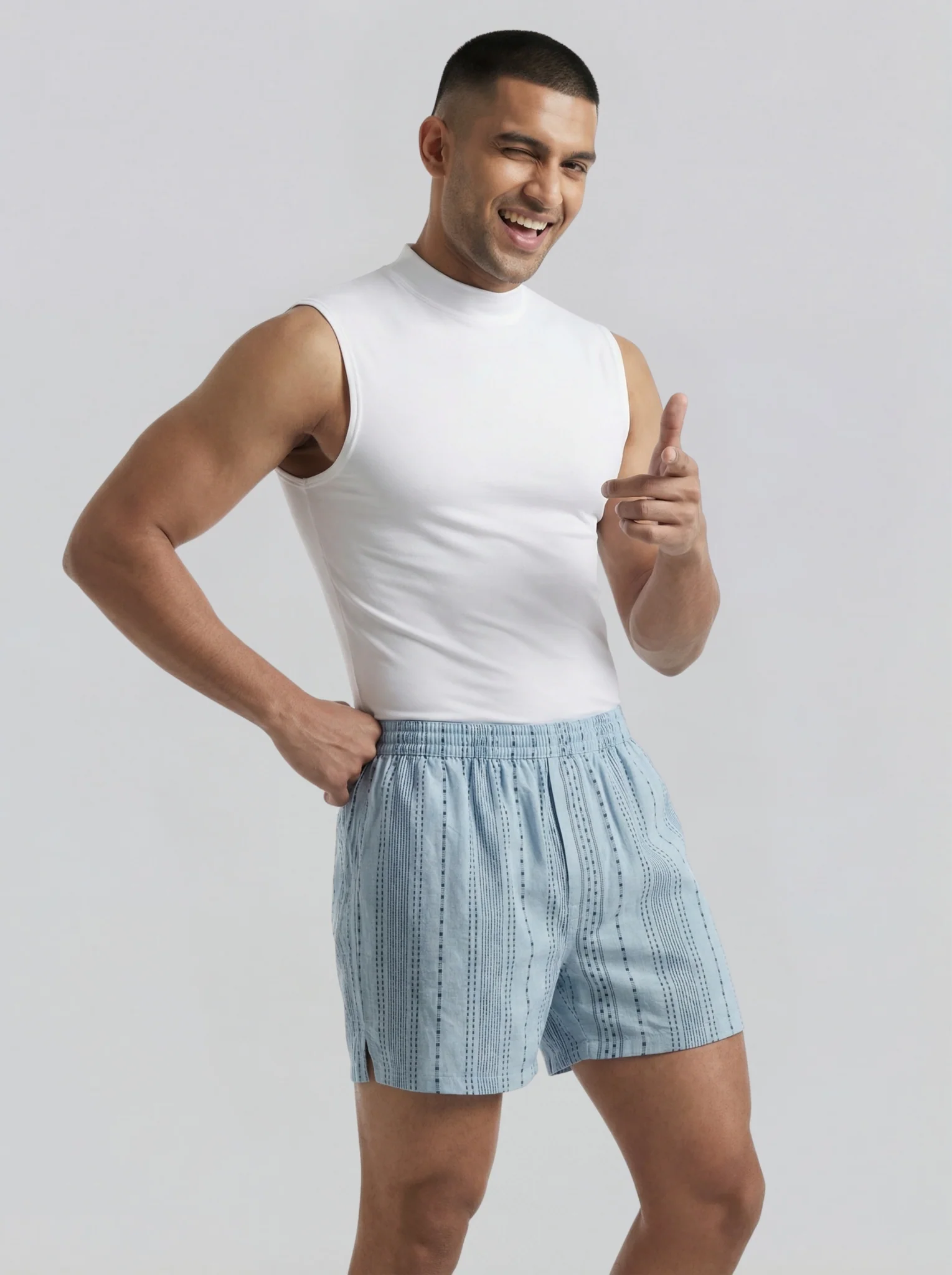 Multicolor Diamond Print & Mist Blue Linear Weave Boxers - Image 4