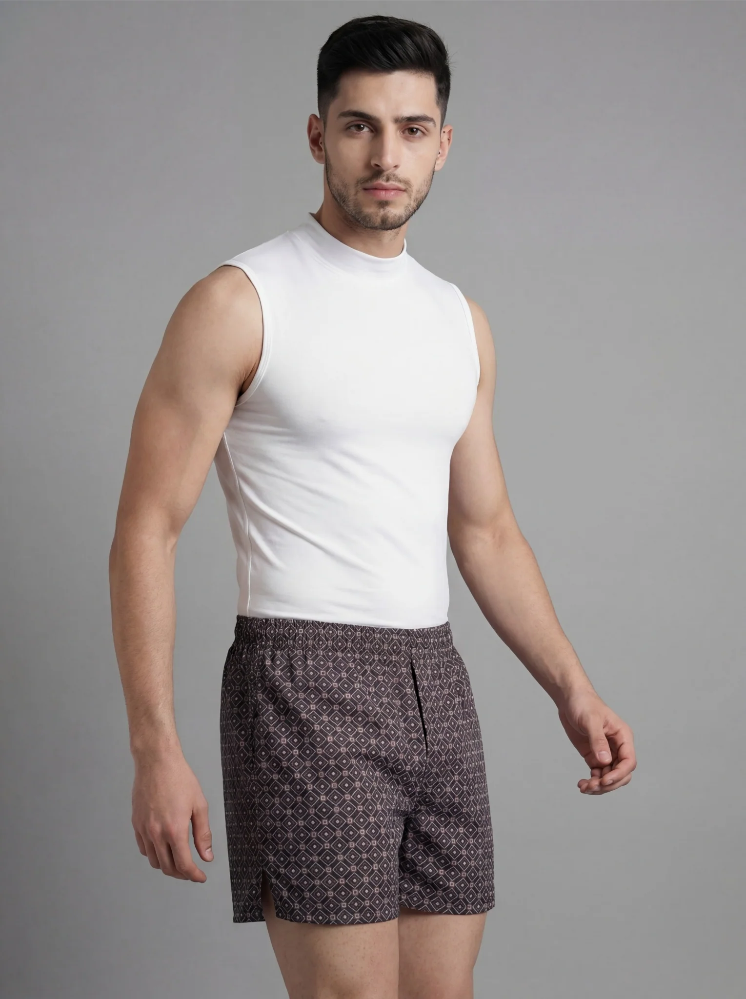 Multicolor Diamond Print & Mist Blue Linear Weave Boxers - Image 5