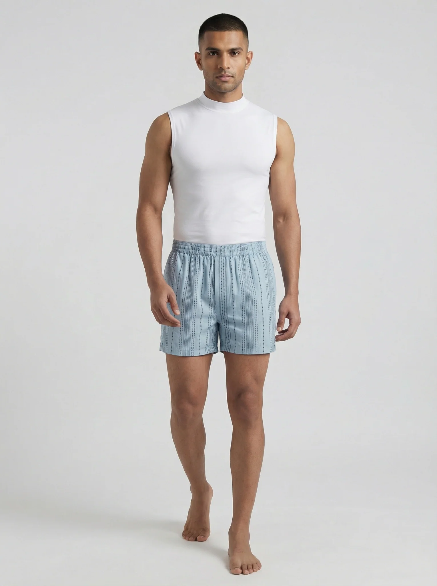 Multicolor Diamond Print & Mist Blue Linear Weave Boxers - Image 8