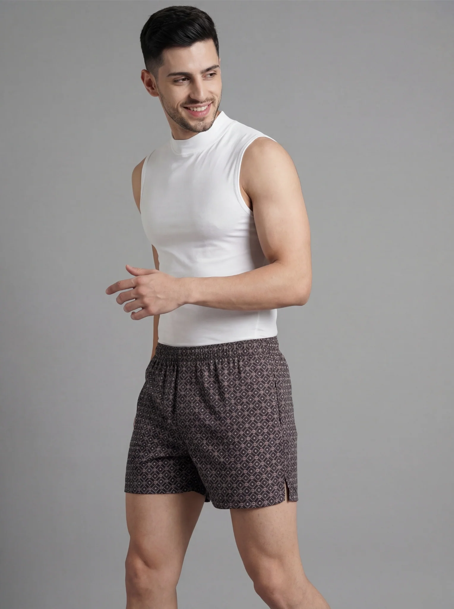 Multicolor Diamond Print & Mist Blue Linear Weave Boxers - Image 9