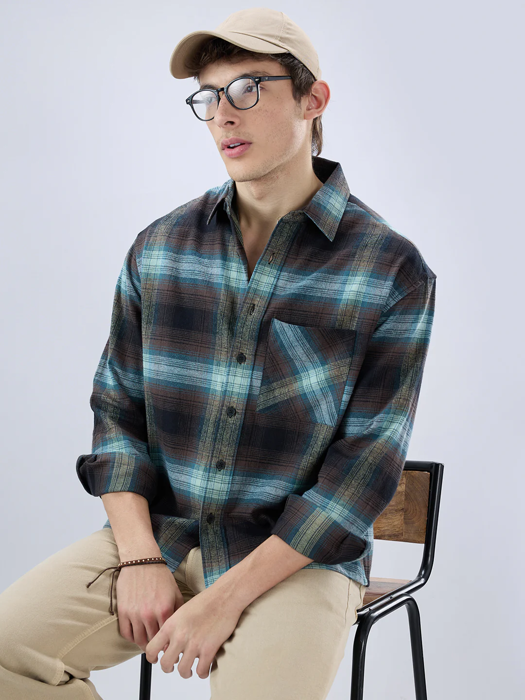Multicolor Plaid Checked Boxy Fit Crop Flannel Shirt - Image 4