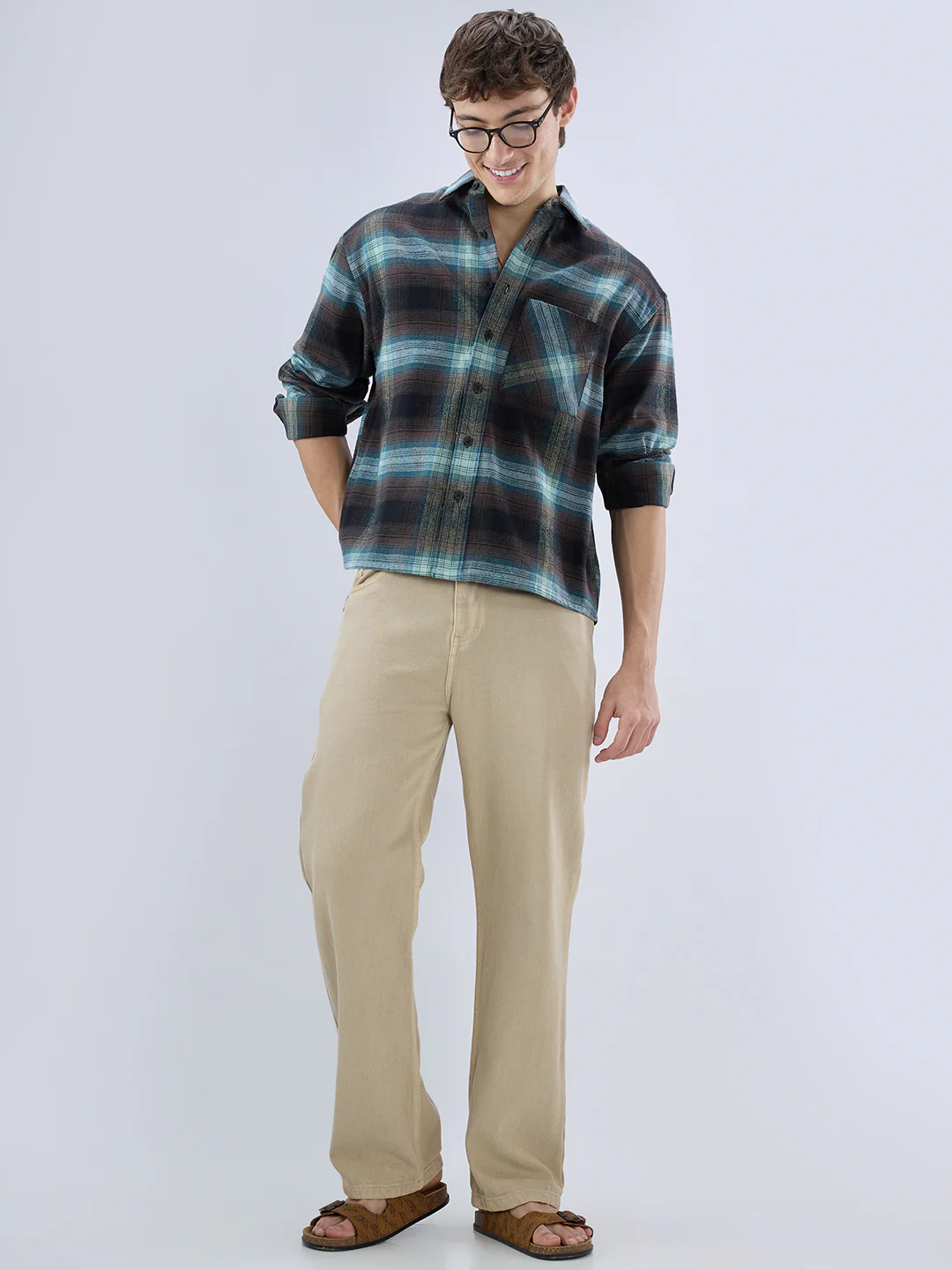 Multicolor Plaid Checked Boxy Fit Crop Flannel Shirt - Image 8