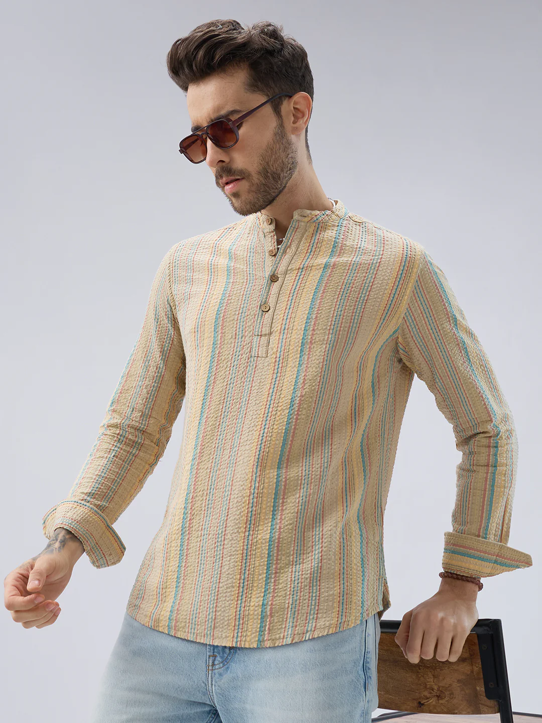 Multicolor Sundown Seersucker Striped Kurta - Image 2