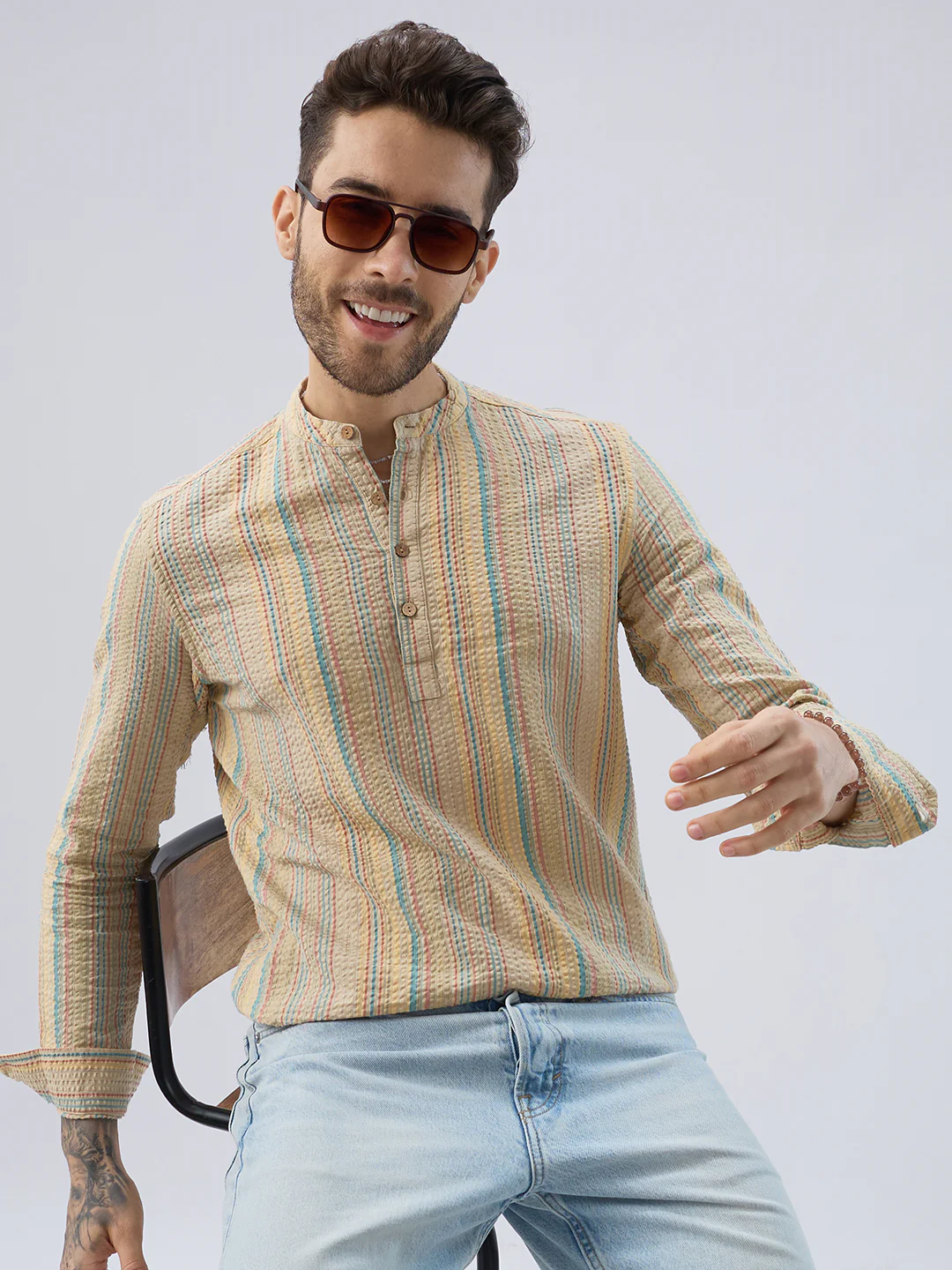 Multicolor Sundown Seersucker Striped Kurta - Image 4