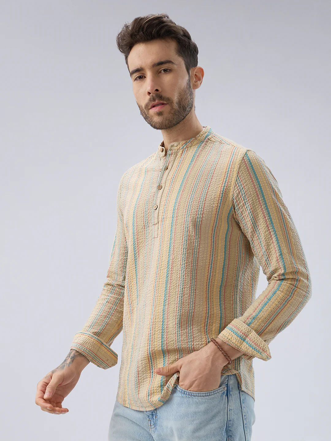 Multicolor Sundown Seersucker Striped Kurta - Image 6