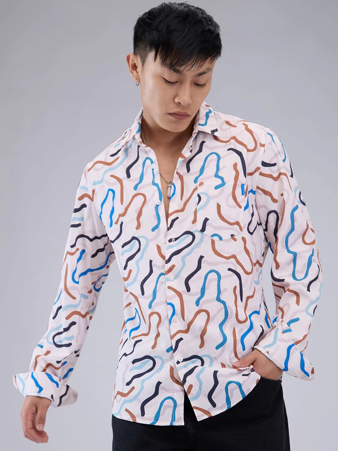 Multicolour Abstract Printed Creased Shirt - Image 2