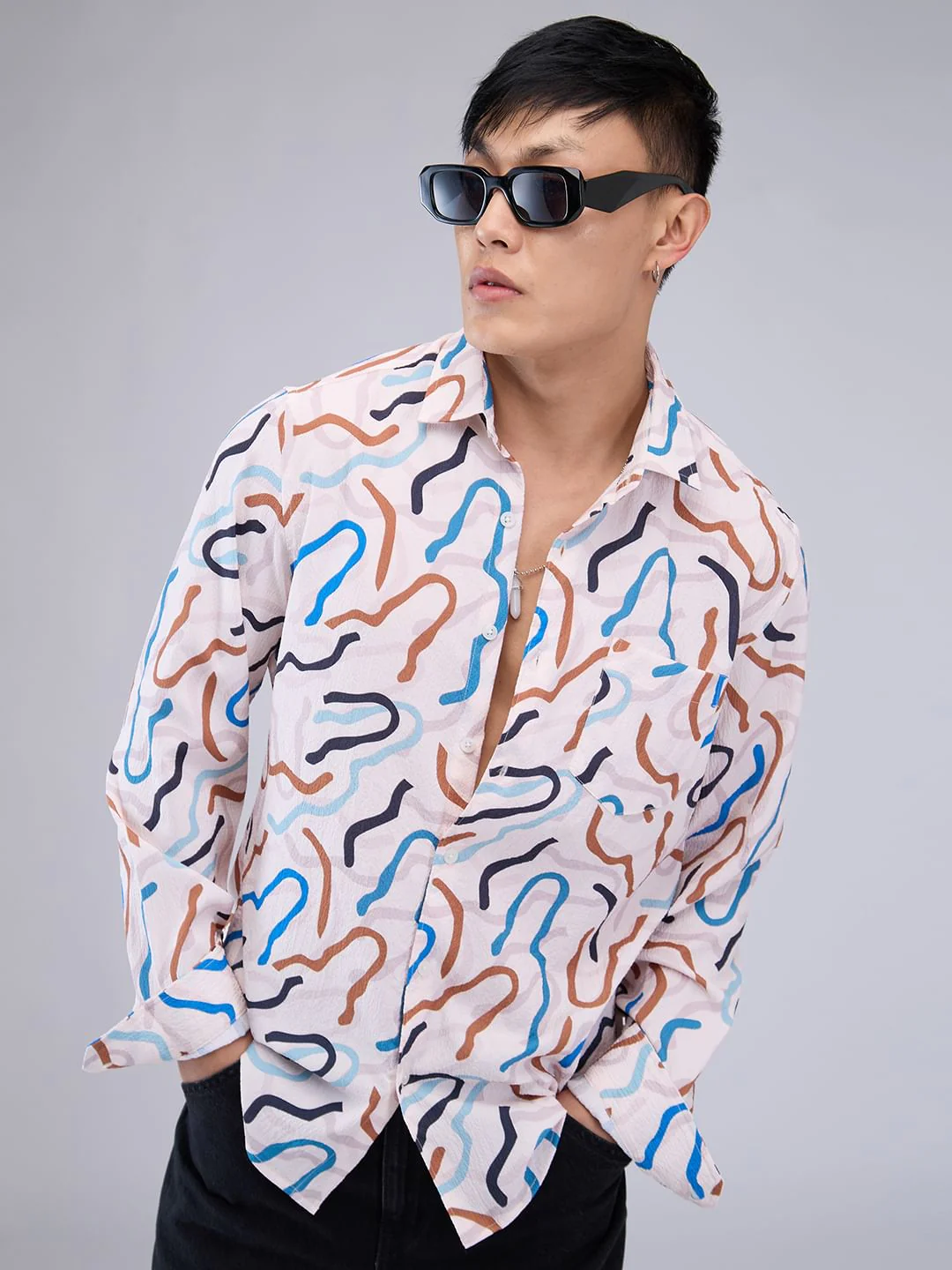 Multicolour Abstract Printed Creased Shirt - Image 4