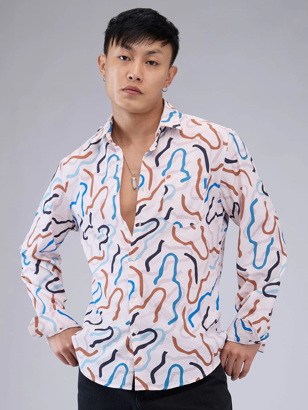 Multicolour Abstract Printed Creased Shirt - Image 5