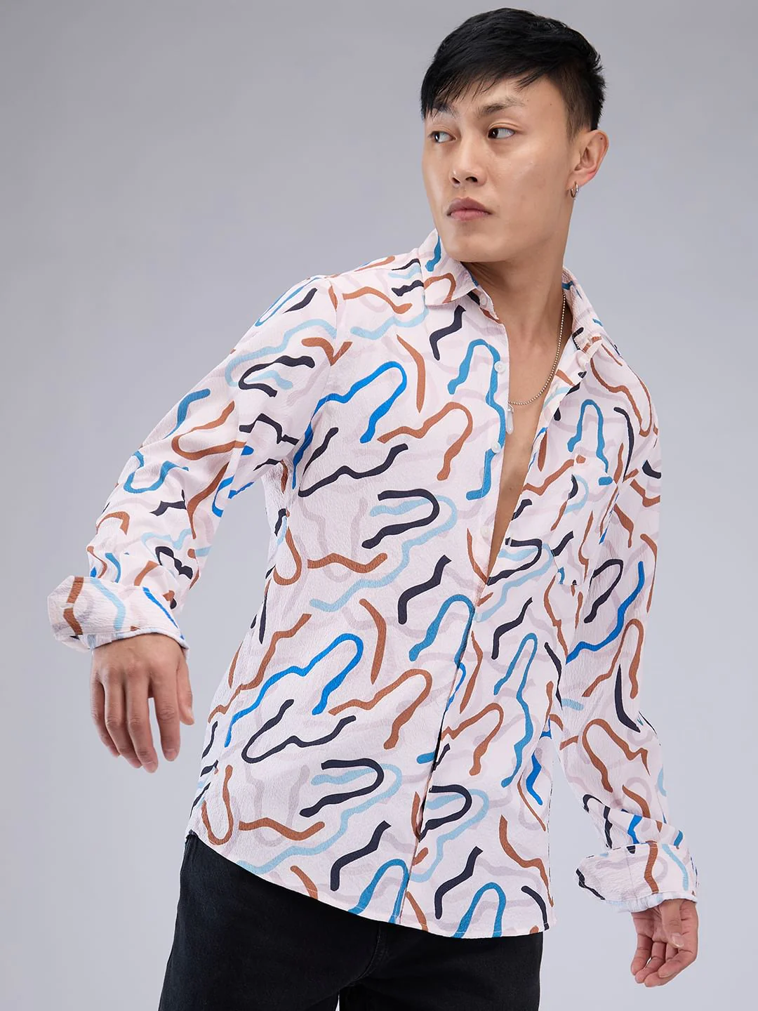 Multicolour Abstract Printed Creased Shirt - Image 6
