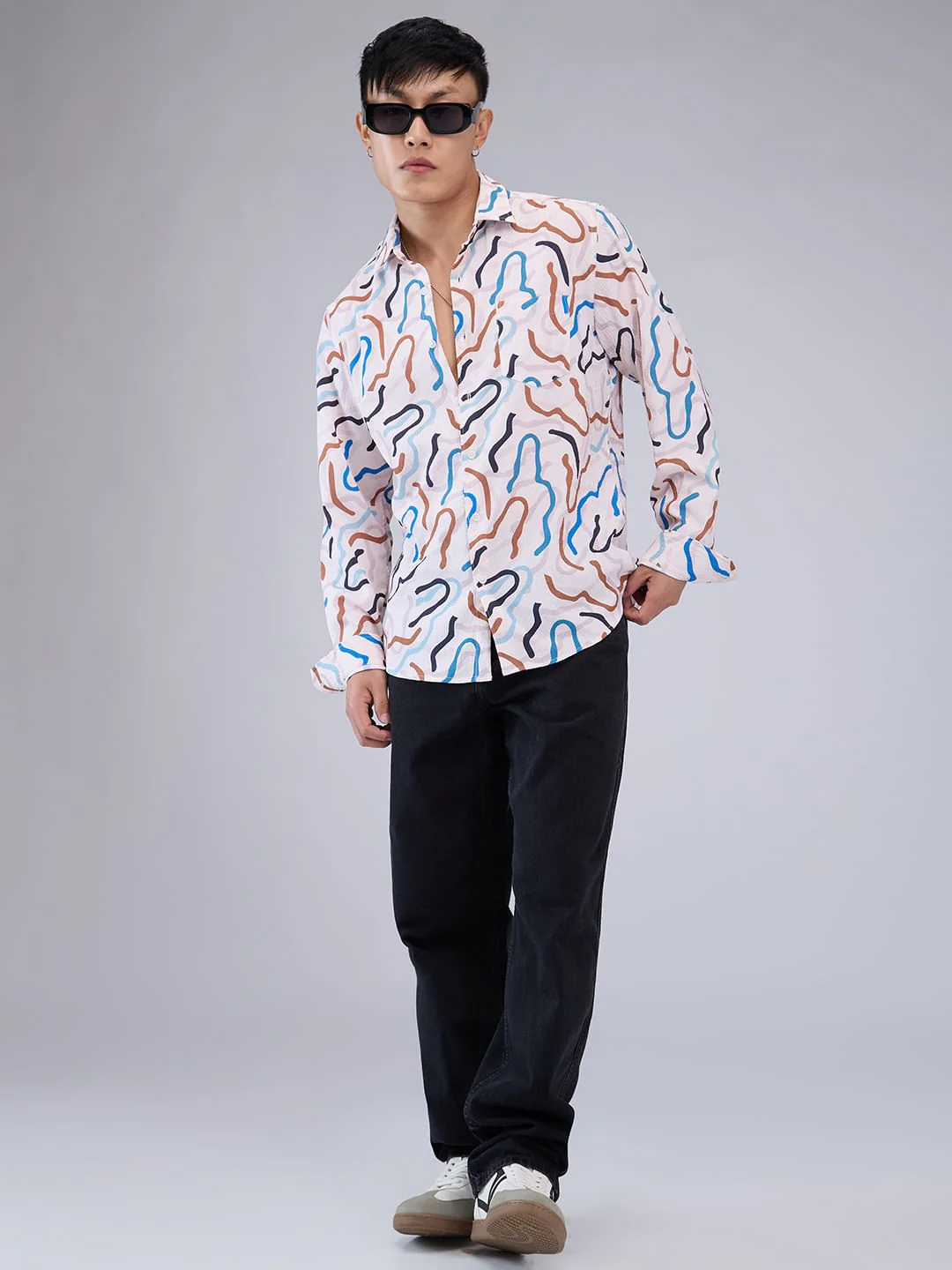 Multicolour Abstract Printed Creased Shirt - Image 8