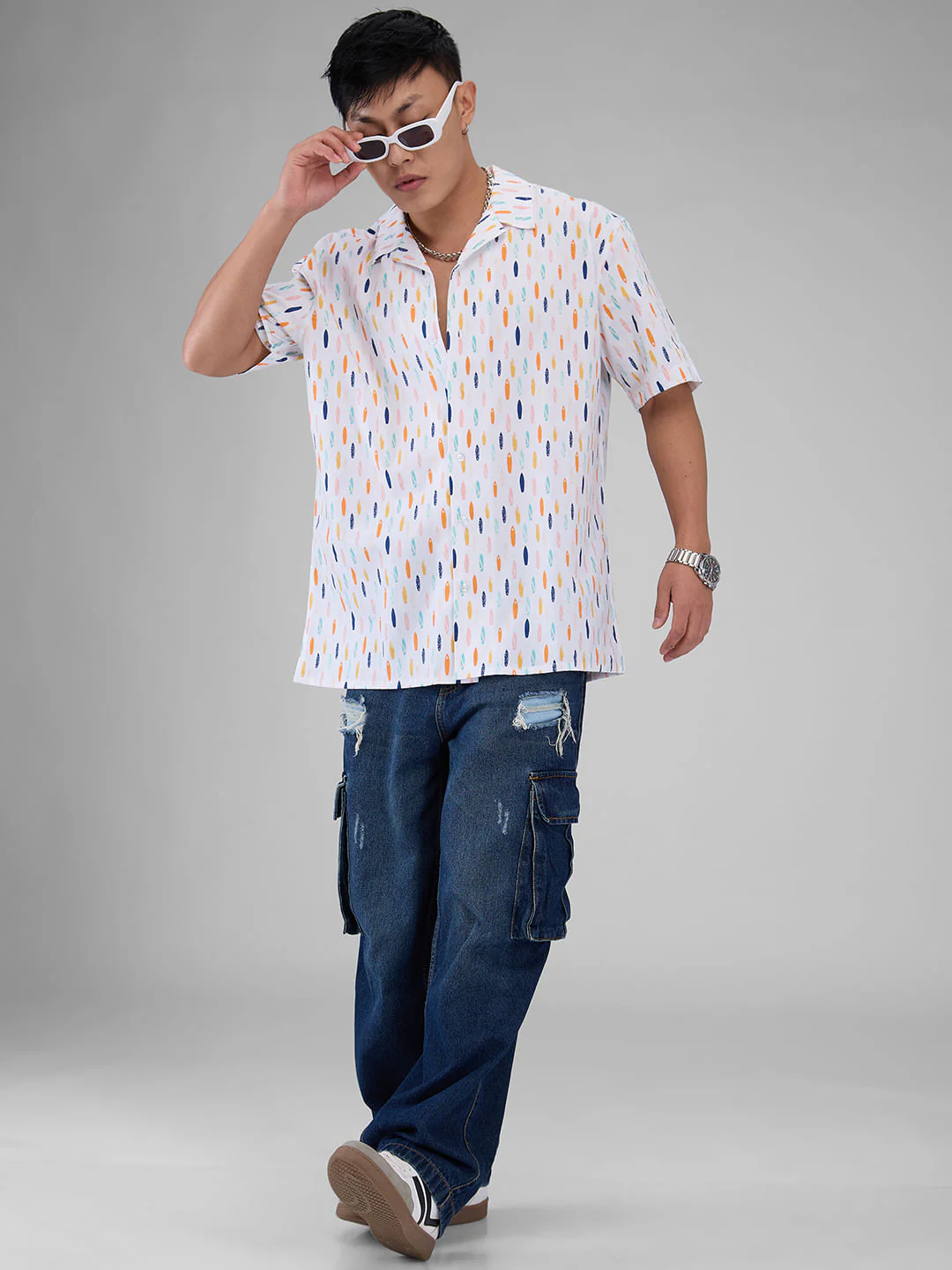 Multicolour Abstract Printed Oversized Shirt - Image 8