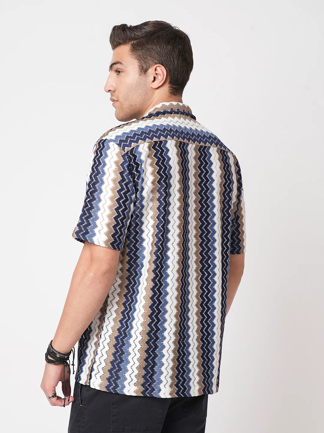 Multicolour Chevron Stripes Crochet Oversized Shirt - Image 6