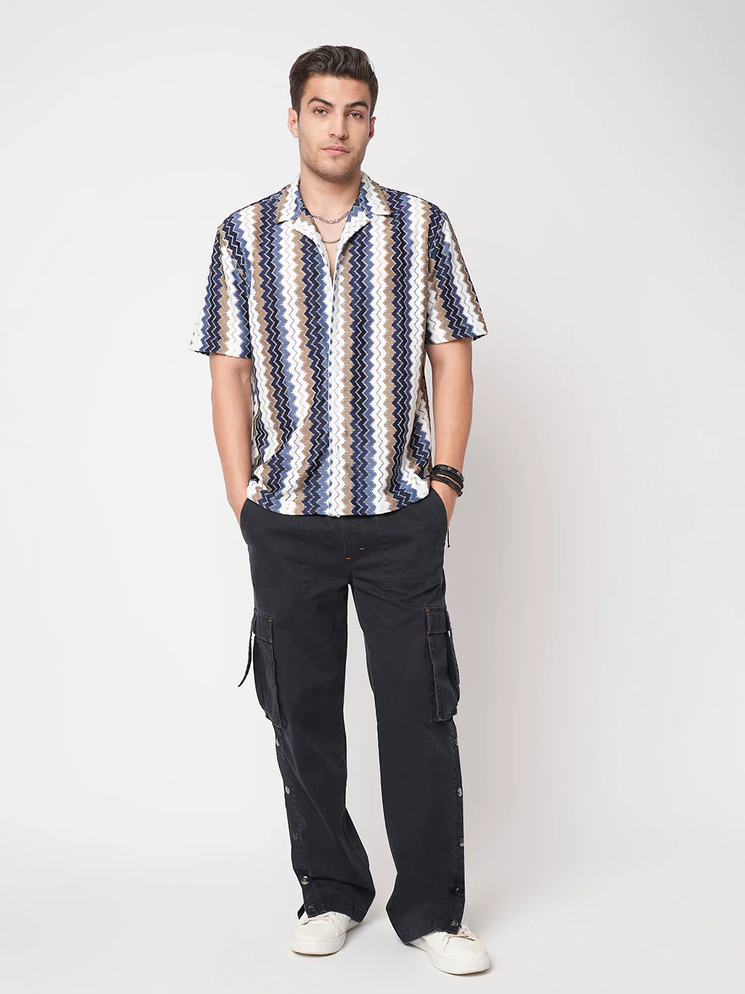 Multicolour Chevron Stripes Crochet Oversized Shirt - Image 7