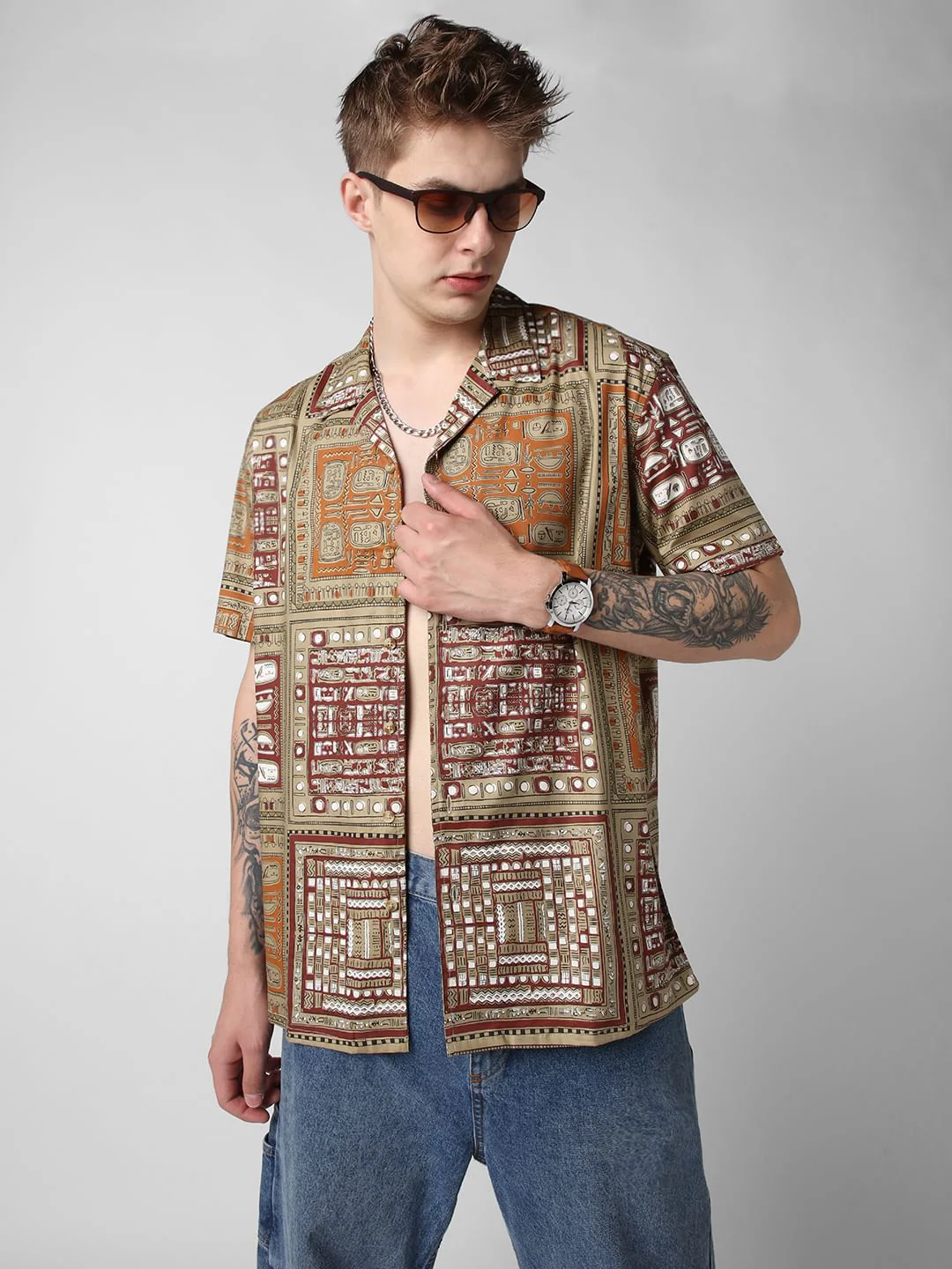 Multicolour Egyptian Printed Oversized Shirt - Image 4
