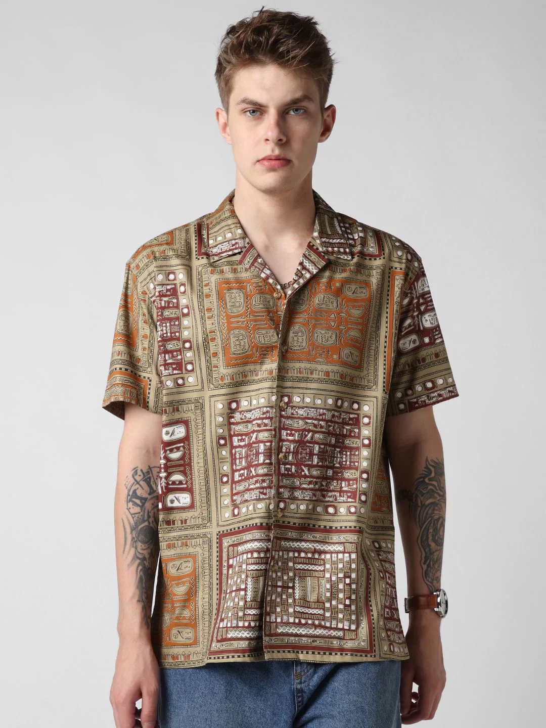 Multicolour Egyptian Printed Oversized Shirt - Image 5