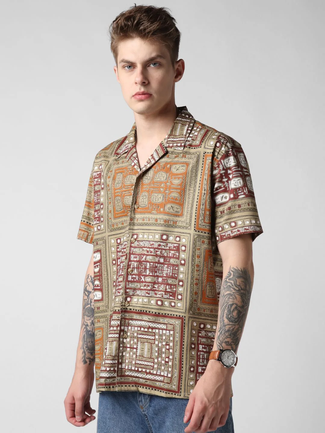 Multicolour Egyptian Printed Oversized Shirt - Image 6