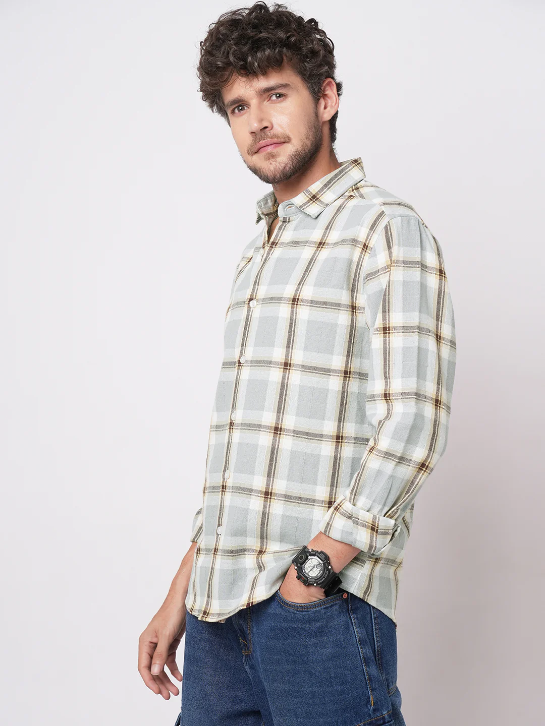 Multicolour Ember Plaid Checks Textured Shirt - Image 5