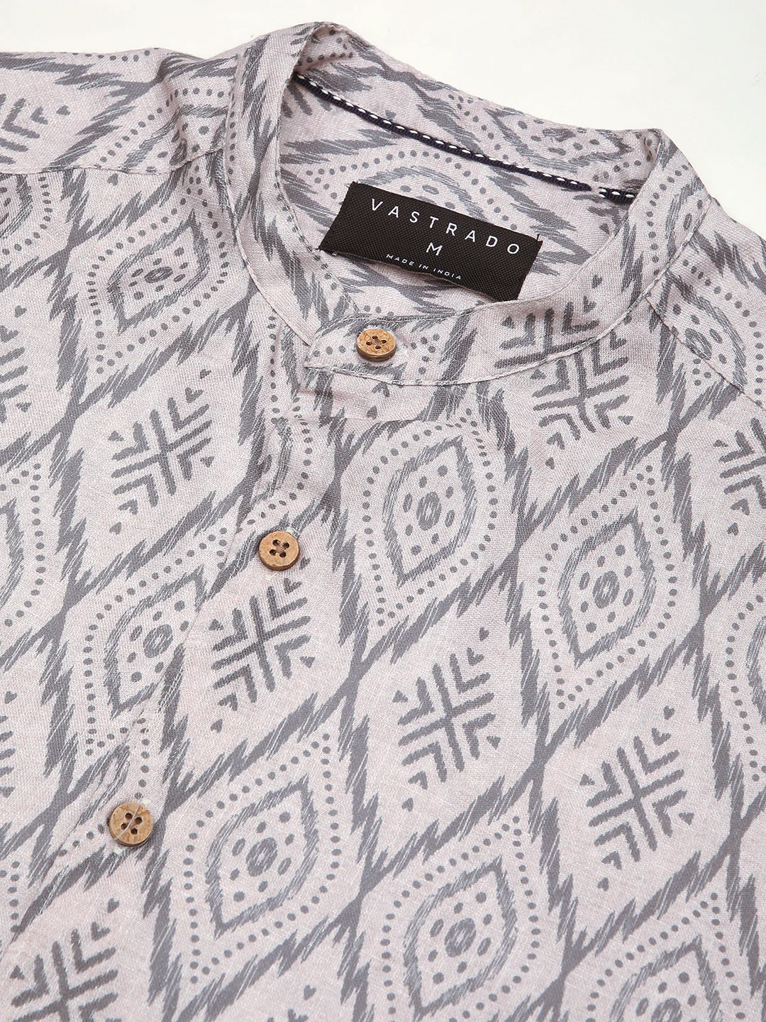 Multicolour Ikat Printed Mandarin Collar Shirt - Image 3