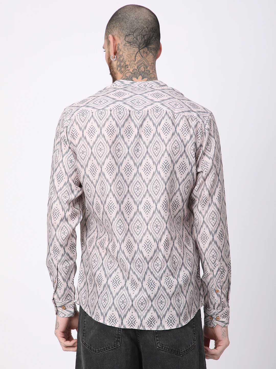 Multicolour Ikat Printed Mandarin Collar Shirt - Image 6