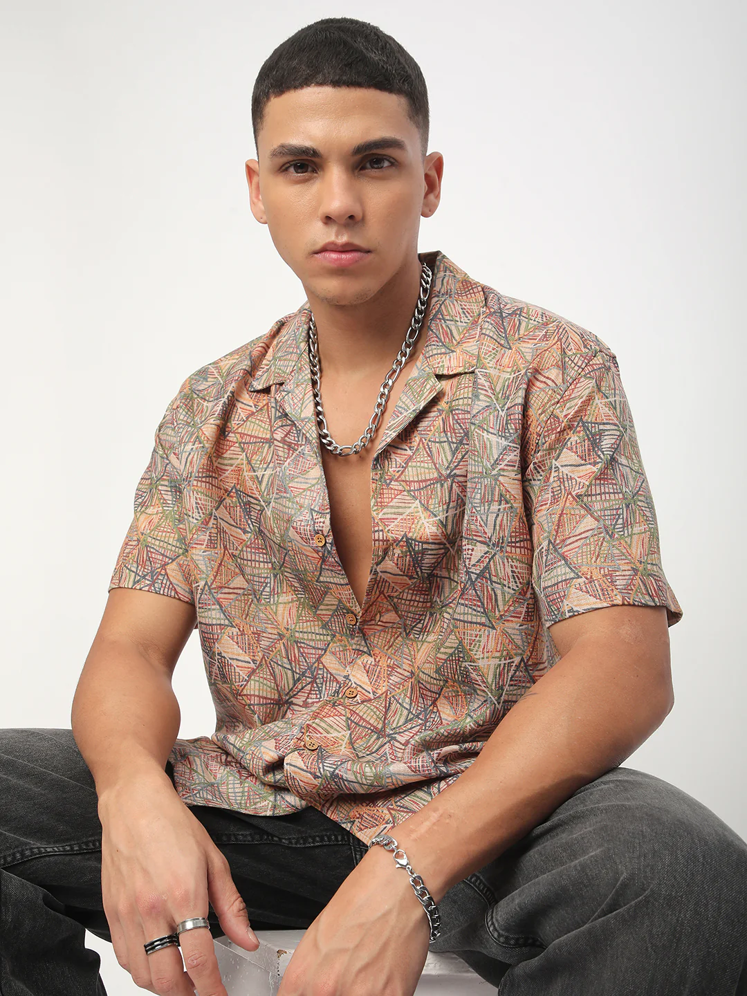 Multicolour Infinite Triangle Printed Oversized Shirt - Image 2