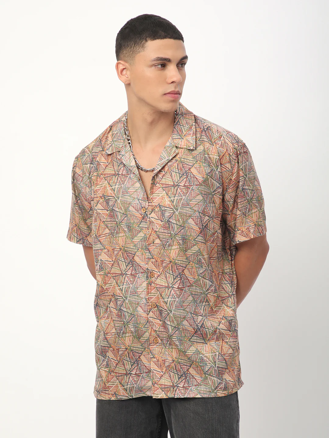 Multicolour Infinite Triangle Printed Oversized Shirt - Image 5