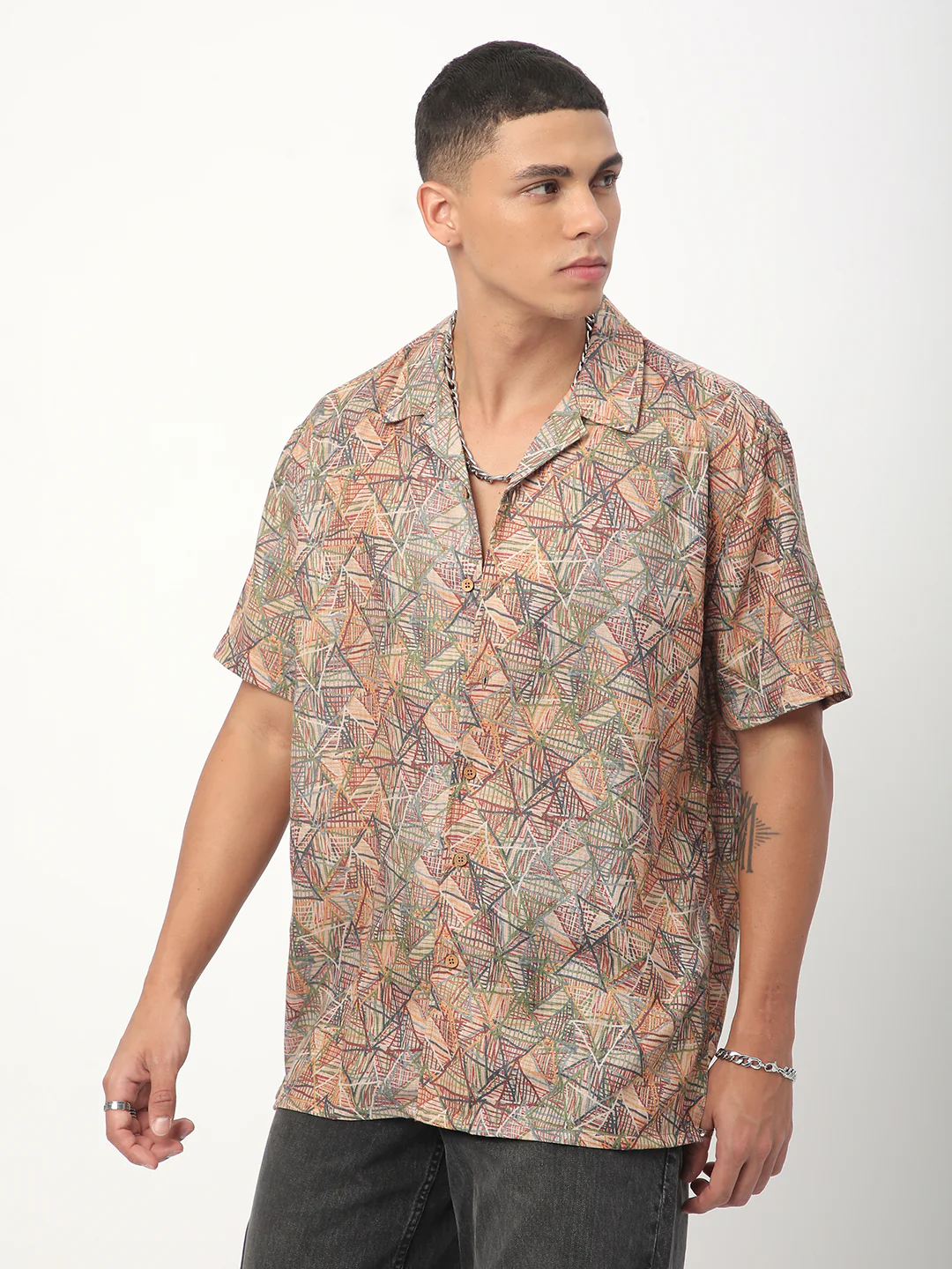 Multicolour Infinite Triangle Printed Oversized Shirt - Image 6