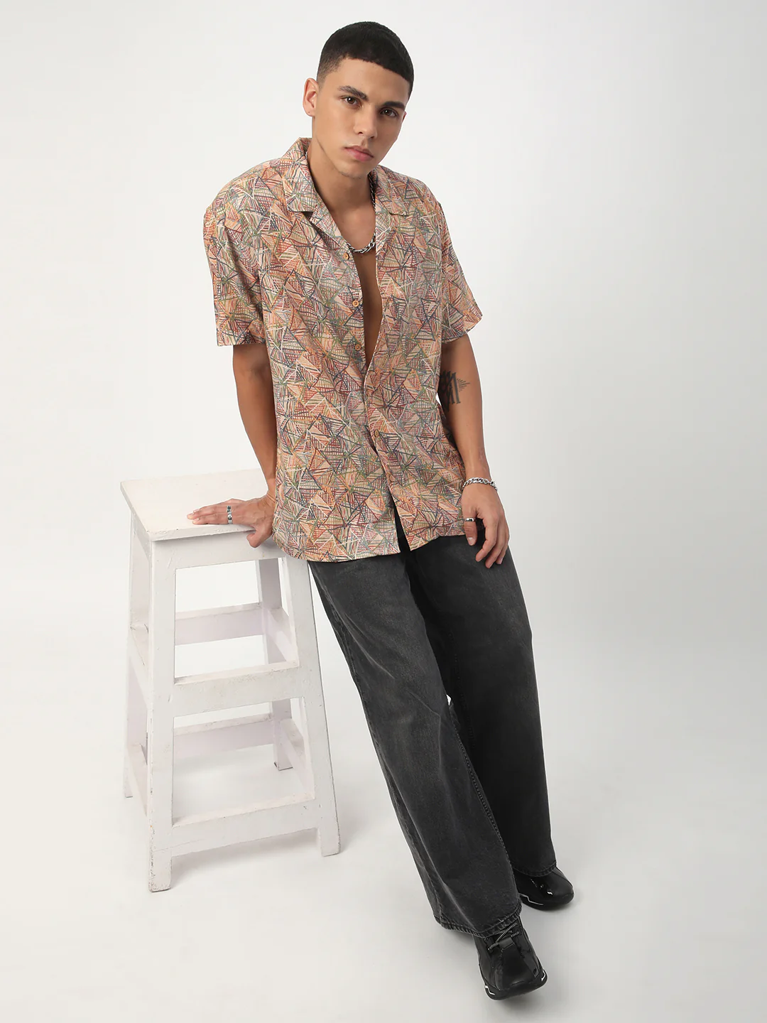 Multicolour Infinite Triangle Printed Oversized Shirt - Image 8