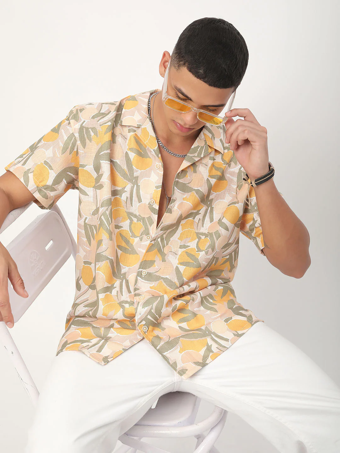 Multicolour Leafy Printed Notch Collar Oversized Shirt - Image 2