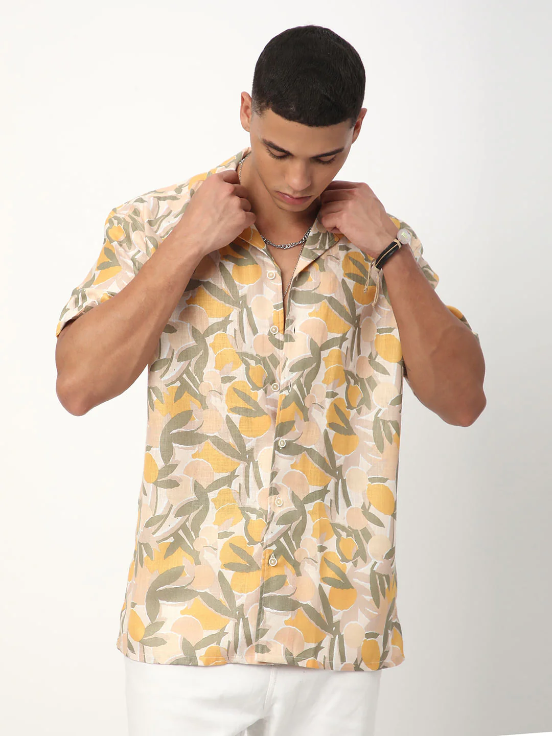 Multicolour Leafy Printed Notch Collar Oversized Shirt - Image 4