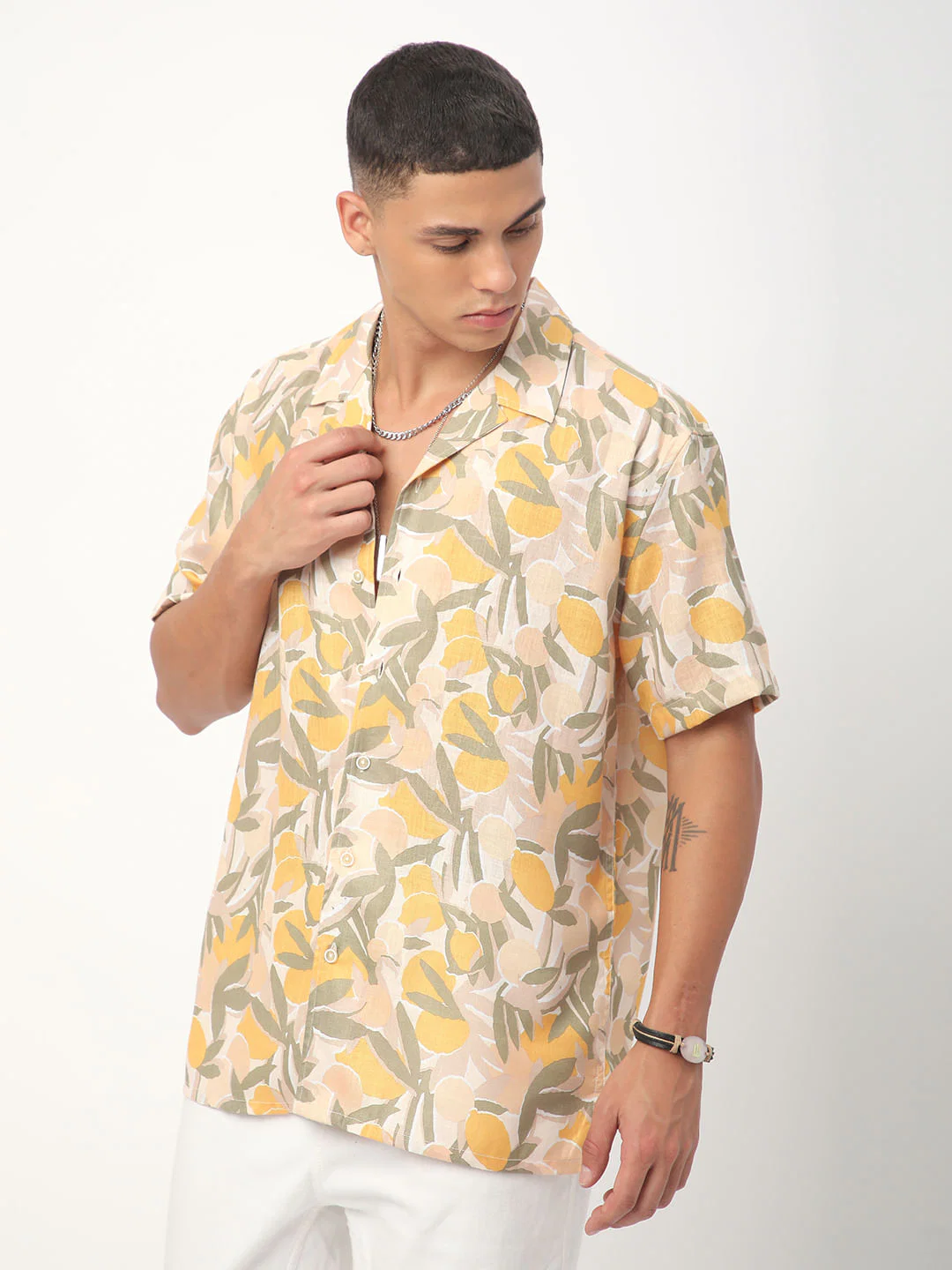 Multicolour Leafy Printed Notch Collar Oversized Shirt - Image 5