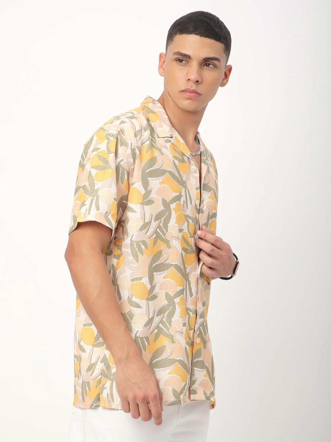 Multicolour Leafy Printed Notch Collar Oversized Shirt - Image 6
