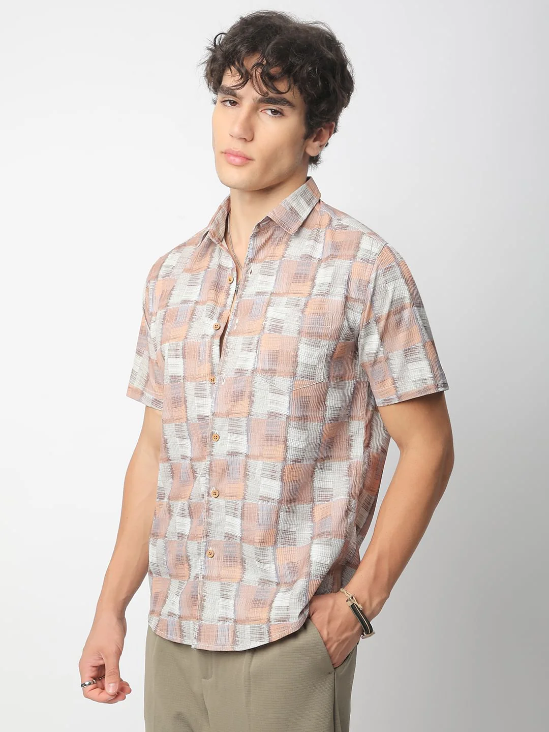 Multicolour Patchwork Textured Shirt - Image 6