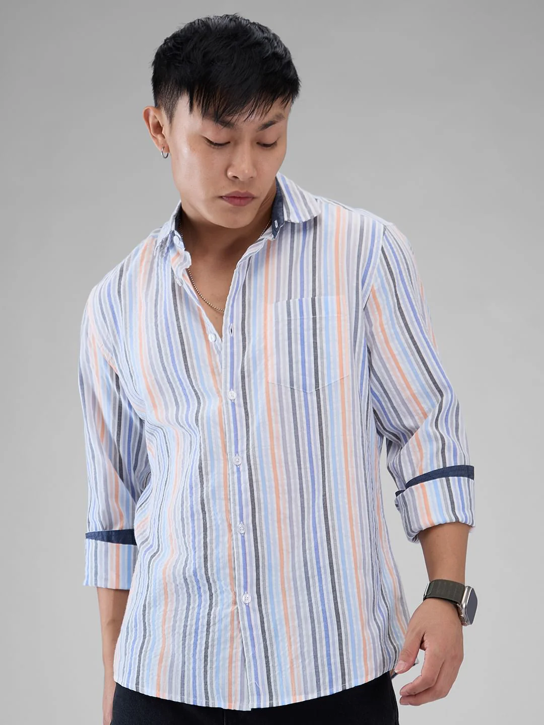 Multicolour Roman Striped Seersucker Shirt - Image 5