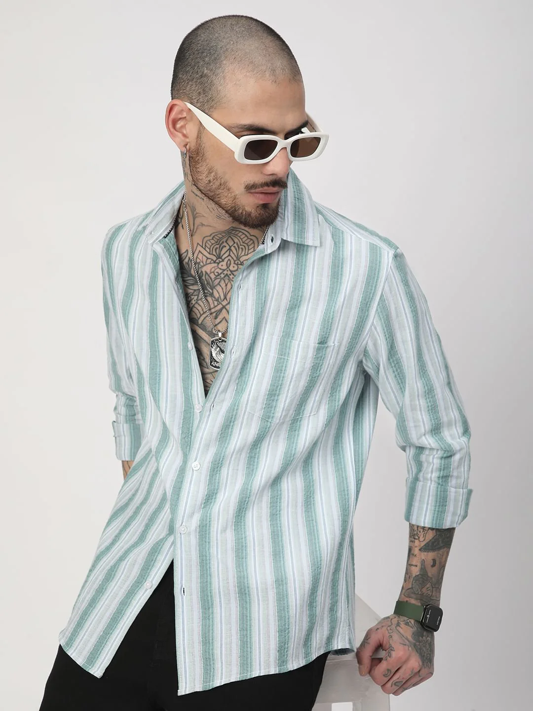 Multicolour Seersucker Striped Shirt - Image 4