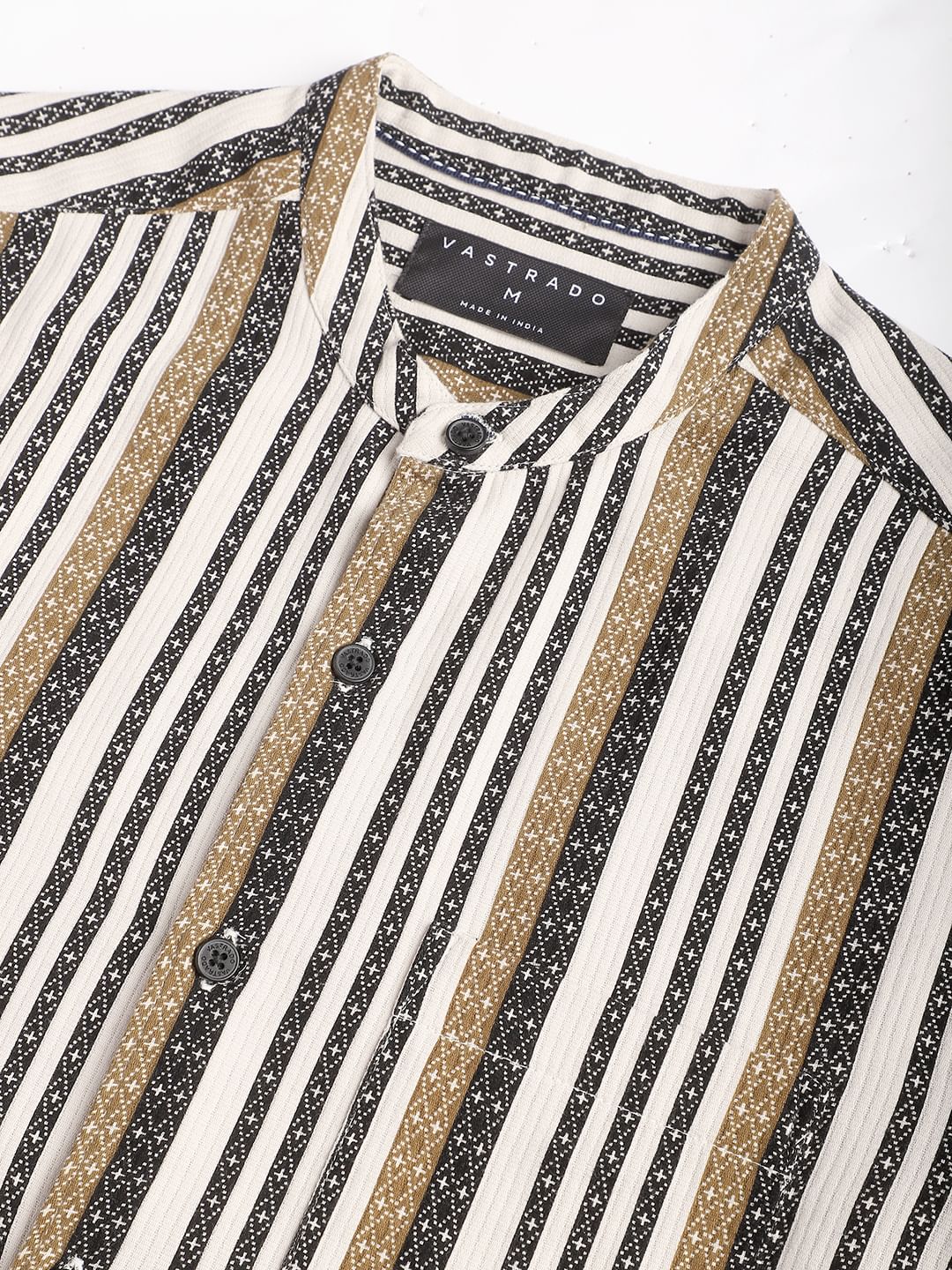 Multicolour Striped Mandarin Collar Shirt - Image 3