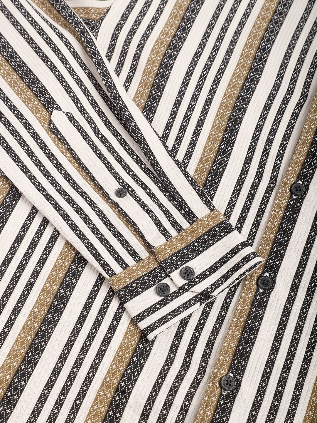 Multicolour Striped Mandarin Collar Shirt - Image 9