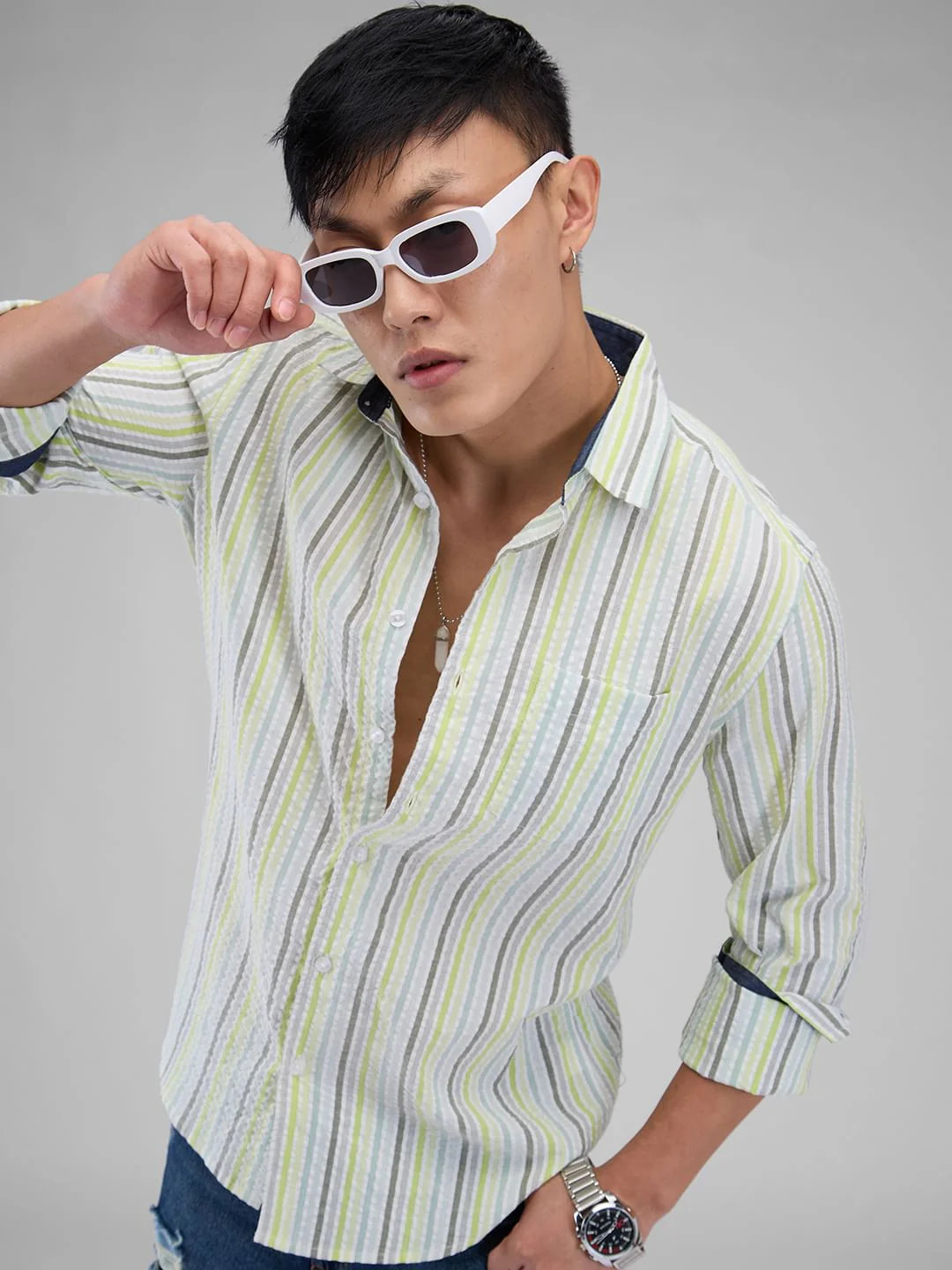 Multicolour Striped Seersucker Shirt - Image 4